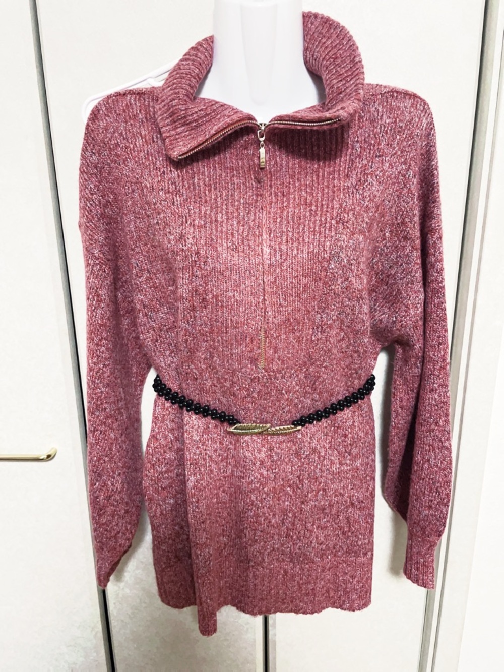 Cozy Half-Zip Chenille Sweater - Dusty Rose